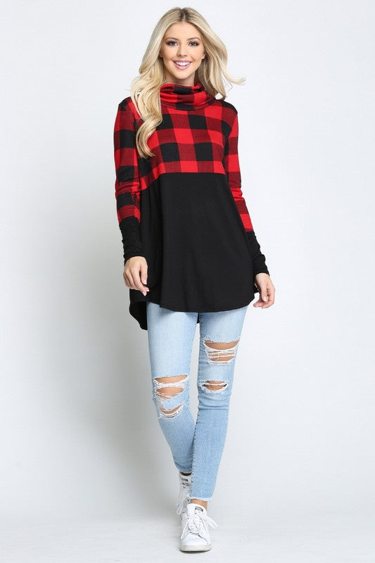 Plus Contrast Long Sleeve Turtle Neck Top.