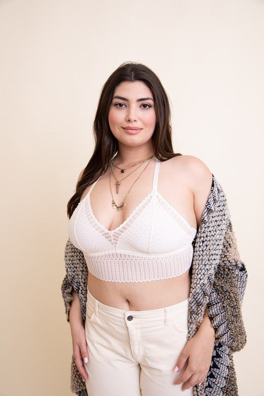 Plus Size Ribbed Lace Boho Racerback Bralette.