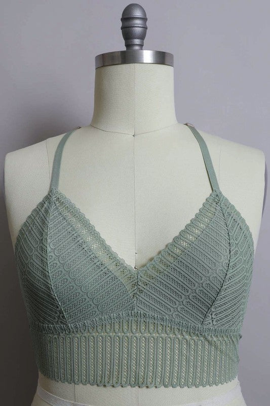 Plus Size Ribbed Lace Boho Racerback Bralette.