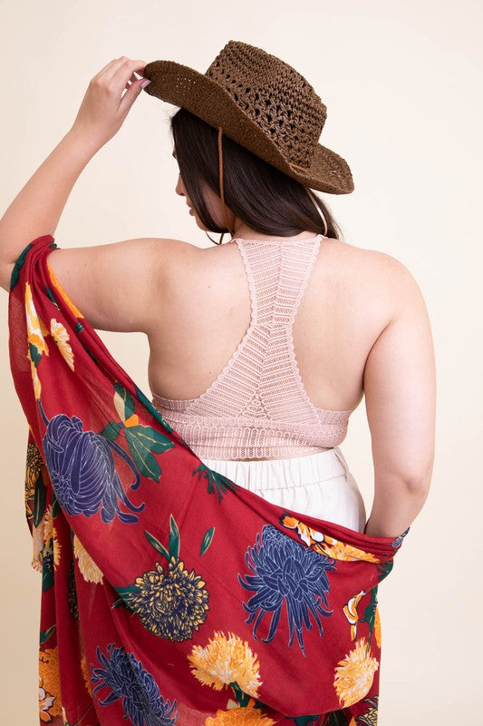 Plus Size Ribbed Lace Boho Racerback Bralette.