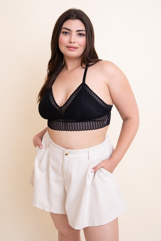 Plus Size Ribbed Lace Boho Racerback Bralette.