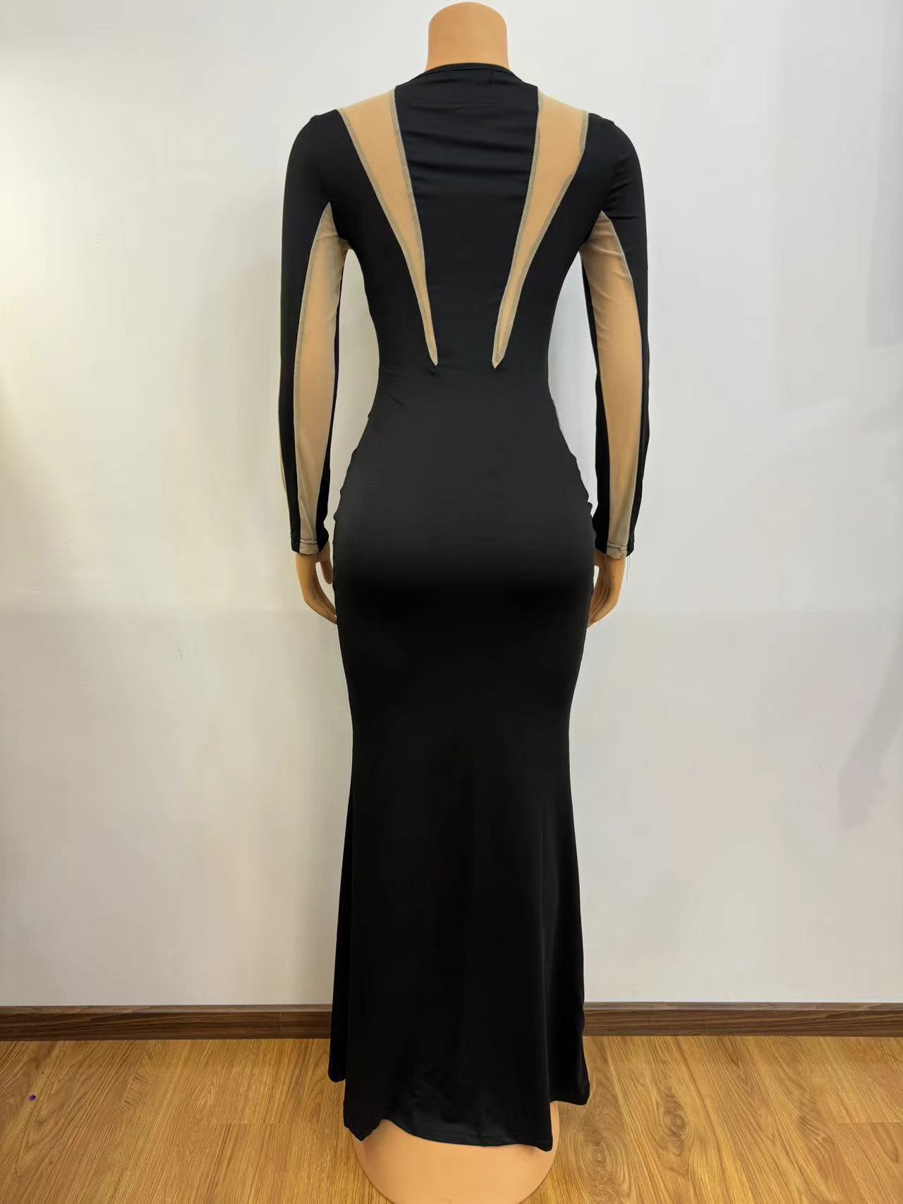 Women's Mesh Stitching Hip Long Skirt Slim Solid Color Dress