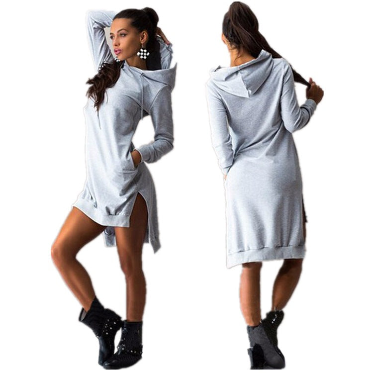 Irregular Hooded Long Sleeve Dress Sweatshirt