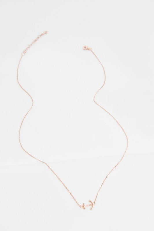18K rose gold plating Polished anchor Sterling silver  Necklace: 16.5 in. / 41 cm. Extension: 1.25 in. / 3.1 cm. Anchor Width: .5 in. / 1.27 cm. Anchor Height: .4 in. / 1 cm.