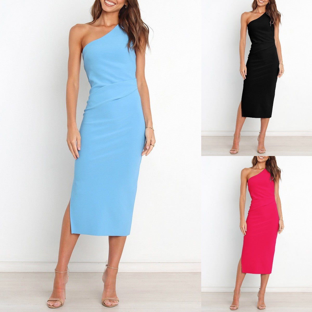 One-shoulder Vest Pleated Dress Women