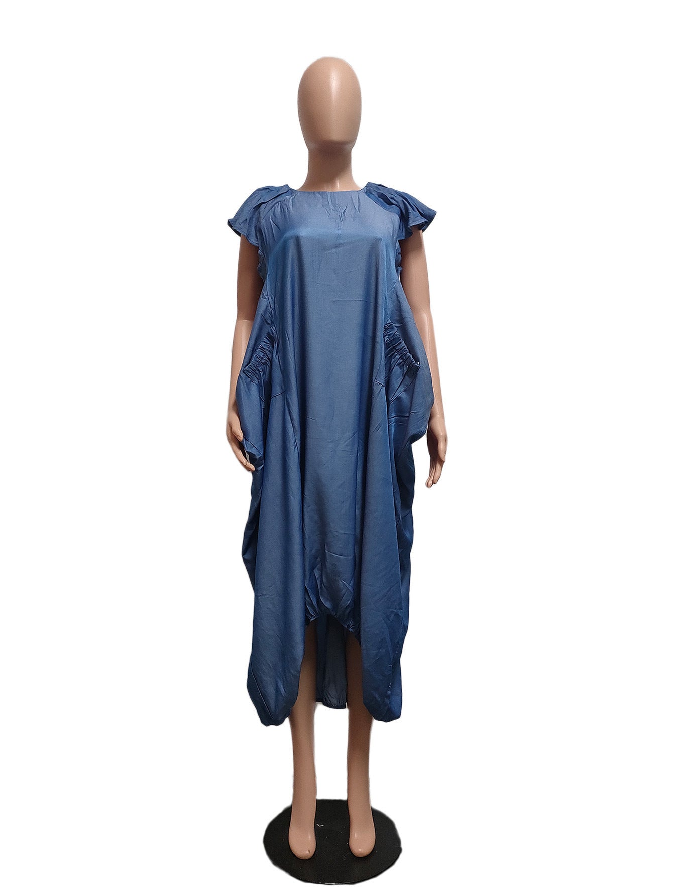 Faux Denim Large Pocket Loose Dress