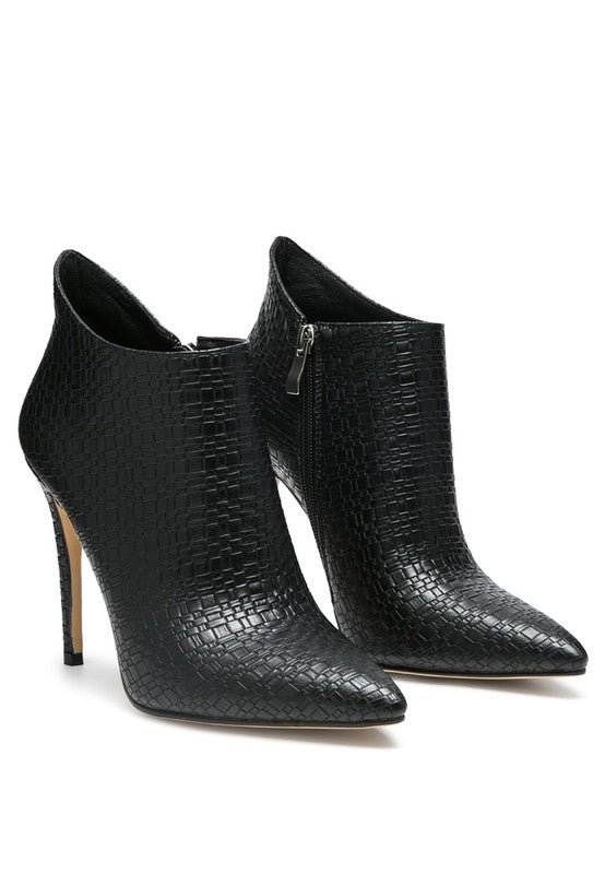 LOLITA WOVEN TEXTURE STILETTO BOOT.