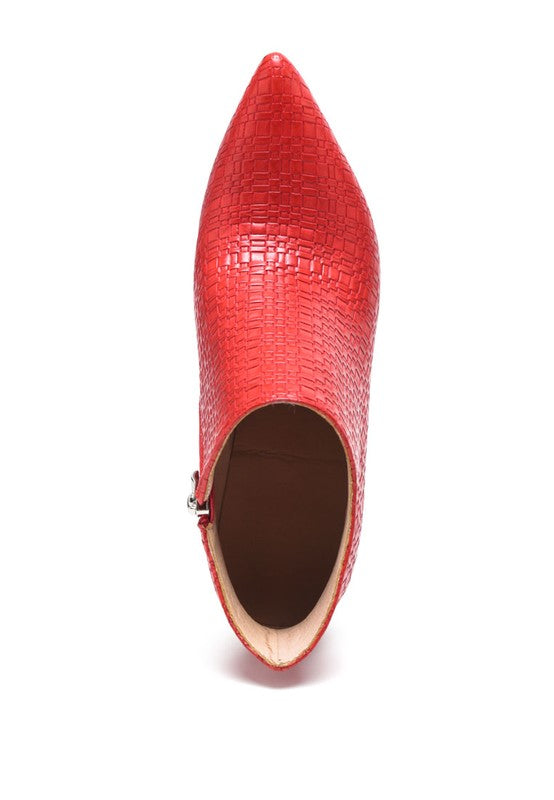 LOLITA WOVEN TEXTURE STILETTO BOOT.