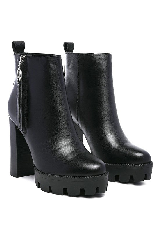 MISTRESS HIGH BLOCK HEELED CHUNKY LEATHER BOOT.