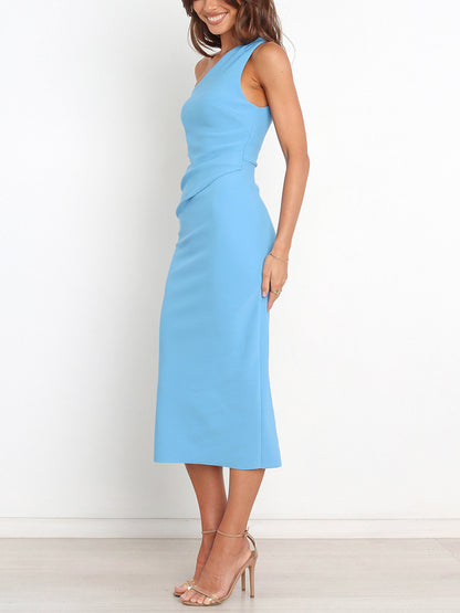 One-shoulder Vest Pleated Dress Women