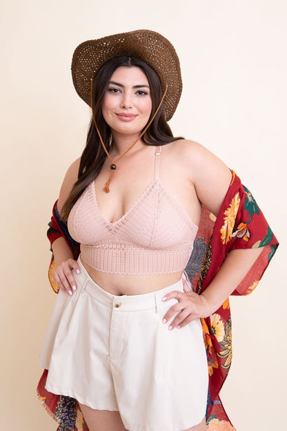 Plus Size Ribbed Lace Boho Racerback Bralette.