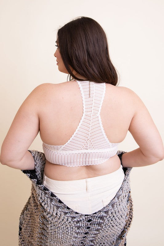 Plus Size Ribbed Lace Boho Racerback Bralette.