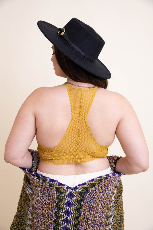 Plus Size Ribbed Lace Boho Racerback Bralette.