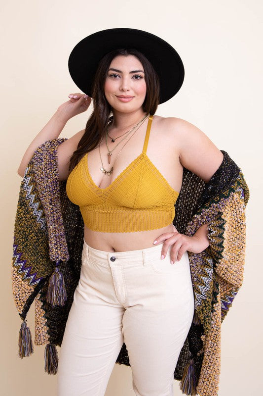 Plus Size Ribbed Lace Boho Racerback Bralette.