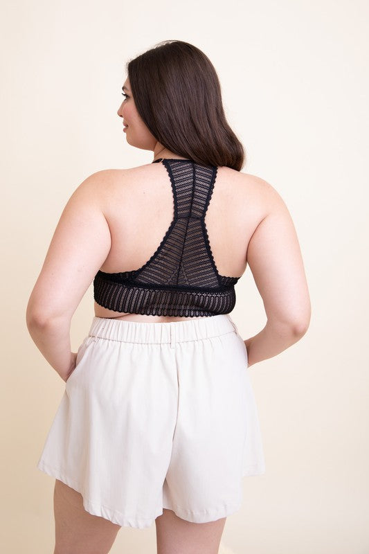 Plus Size Ribbed Lace Boho Racerback Bralette.