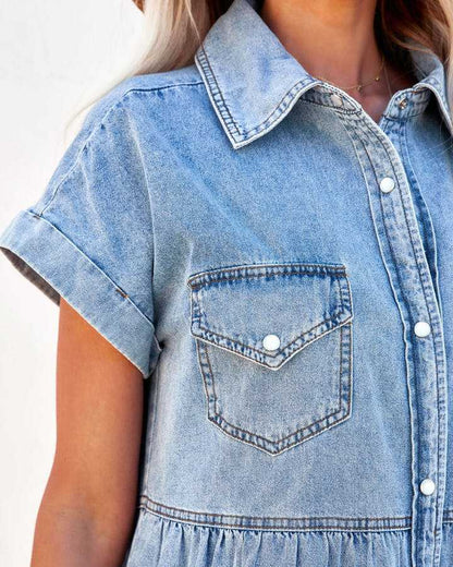 Fashion Loose Denim Shirt Short Sleeve Dress