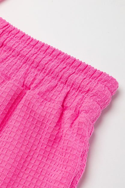 Casual Textured Tee and Drawstring Shorts Set