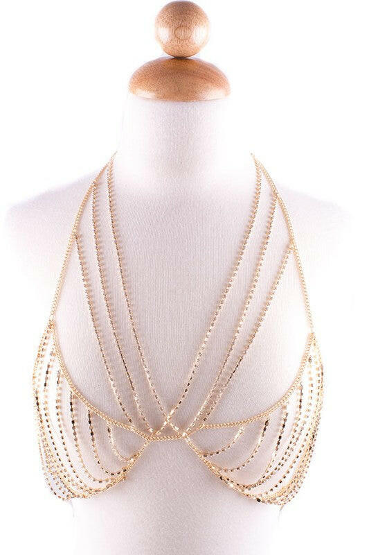 GOLD BRALETTE RHINESTONE BODY JEWELRY.