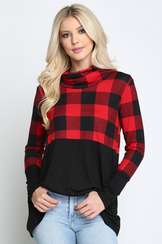 Plus Contrast Long Sleeve Turtle Neck Top.