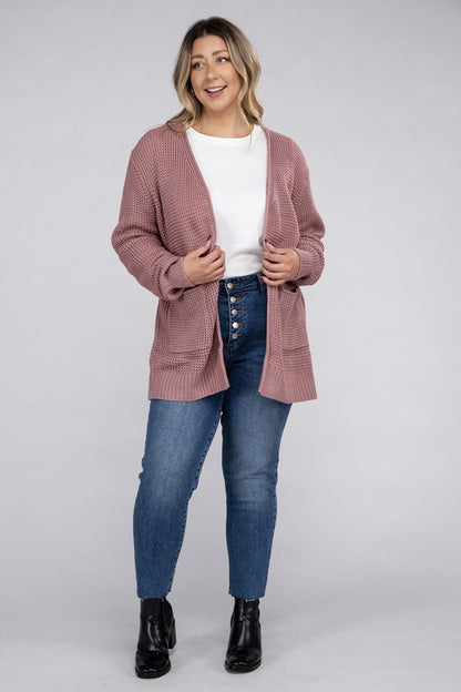 Plus Low Gauge Waffle Open Cardigan Sweater