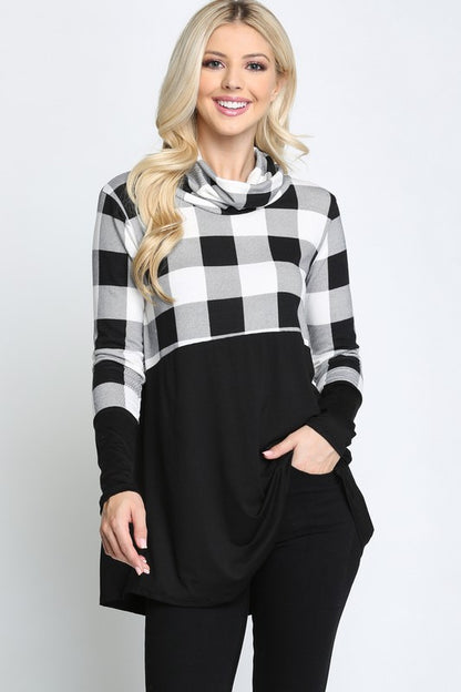 Plus Contrast Long Sleeve Turtle Neck Top.